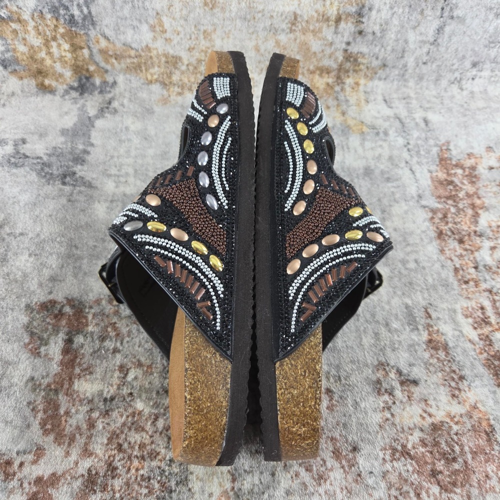 Torrid Beaded Double Buckle Cork Slide Sandals Womens 7.5WW Black Boho Festival - Picture 7 of 13